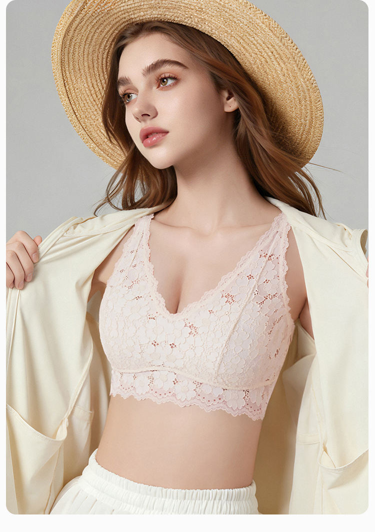 French Lace Wireless V-Back Bra – Side-Support, Breathable & Lightweight