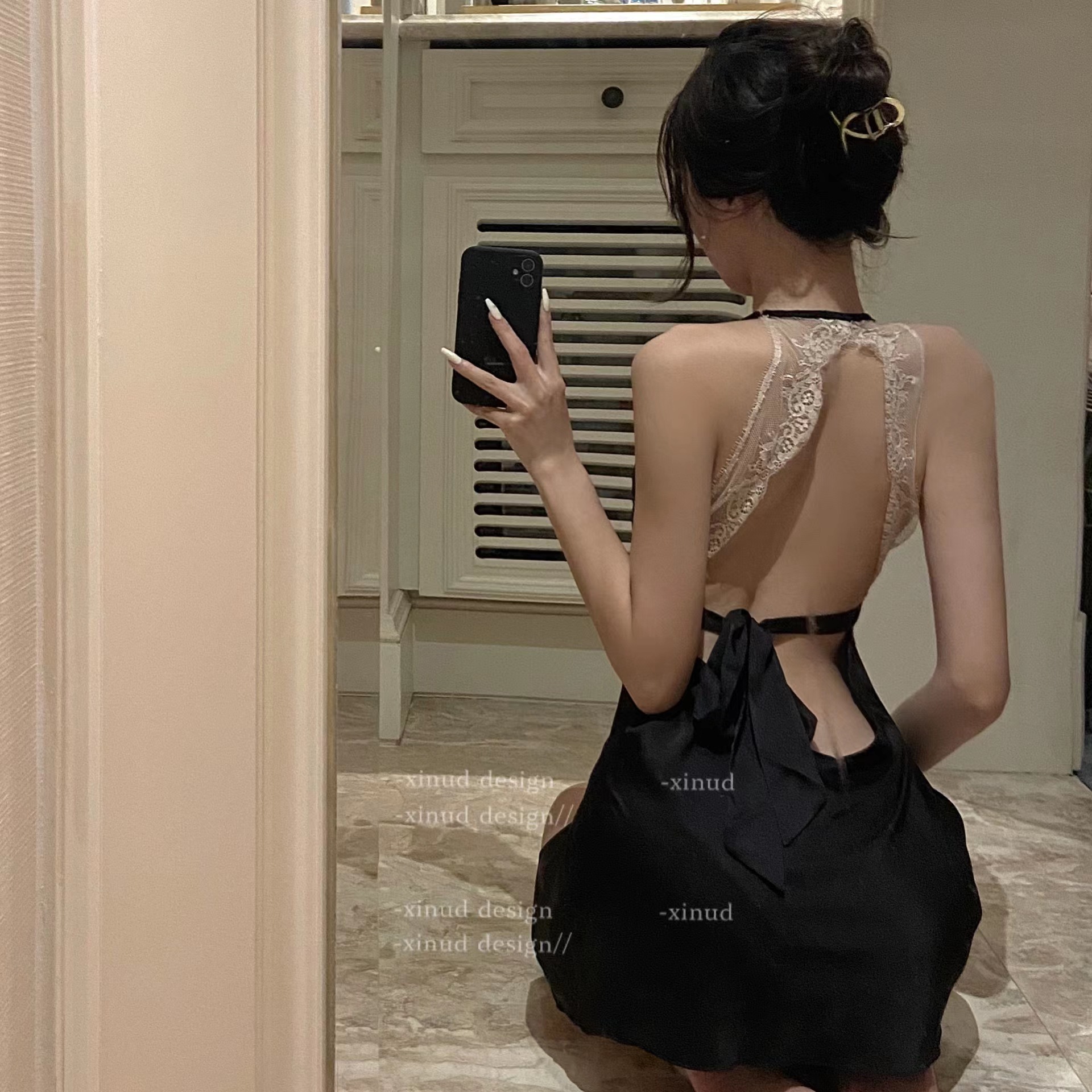 Lace Trim Open Back Satin Chemise Nightgown product view 7