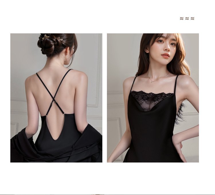 Satin Lace Trim Chemise & Robe Sleep Set product view 6