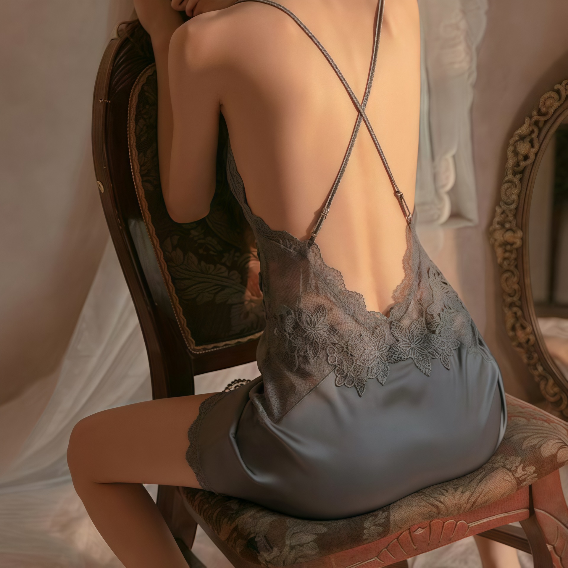 For Her Secret Lace Trim Satin Slip Nightgown product view 9