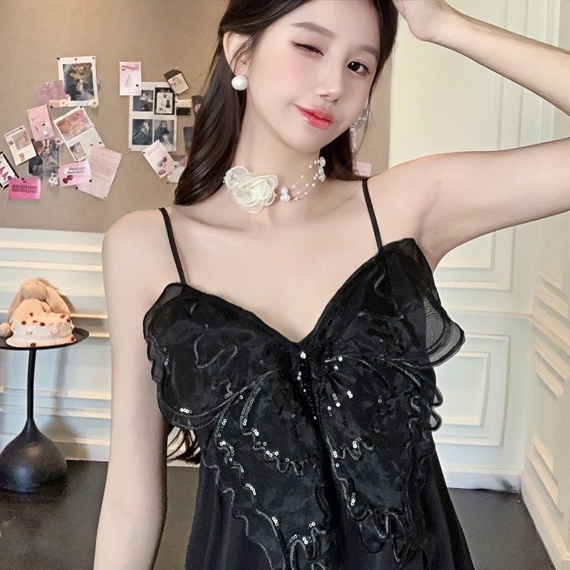 Butterfly Applique Satin Slip Nightgown for Women