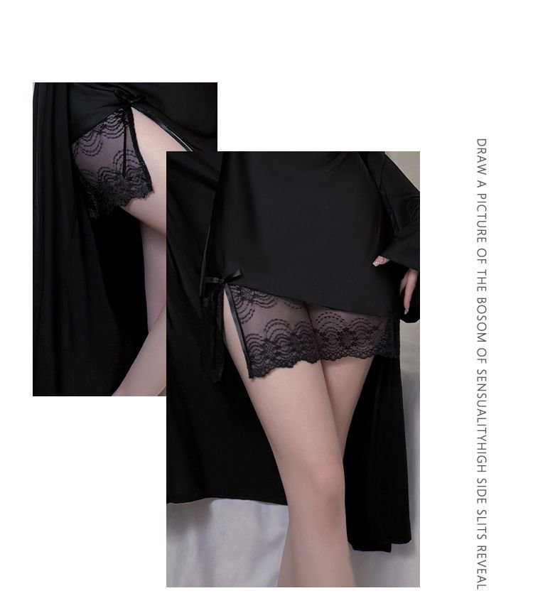 Satin Lace Trim Chemise & Robe Sleep Set product view 7