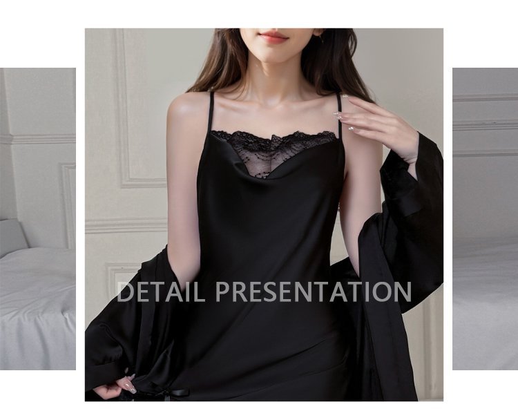 Satin Lace Trim Chemise & Robe Sleep Set product view 9