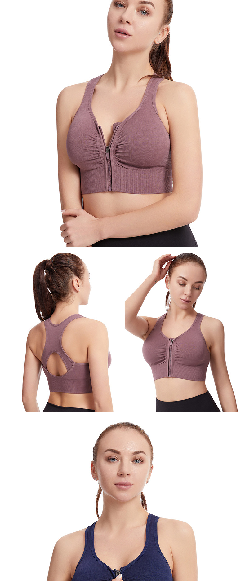 เสื้อชั้นในสปอร์ตบราไร้โครง ซิปหน้า ดีไซน์ Racerback ภาพสินค้า 2