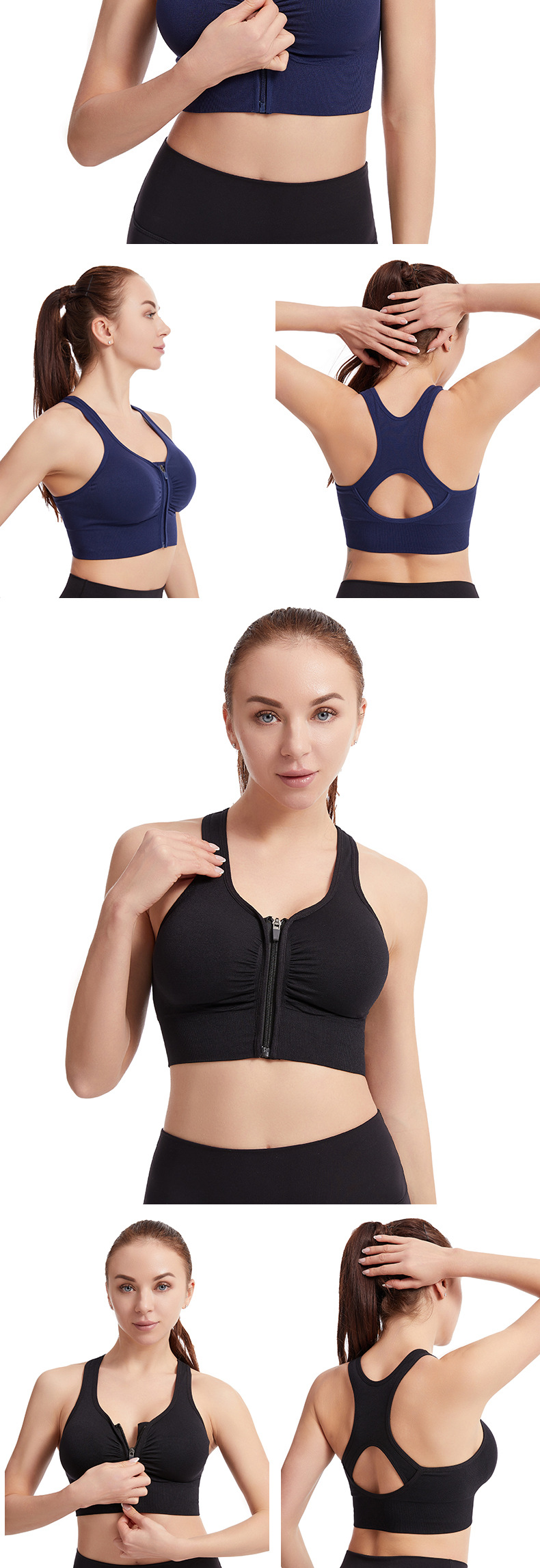 เสื้อชั้นในสปอร์ตบราไร้โครง ซิปหน้า ดีไซน์ Racerback ภาพสินค้า 4