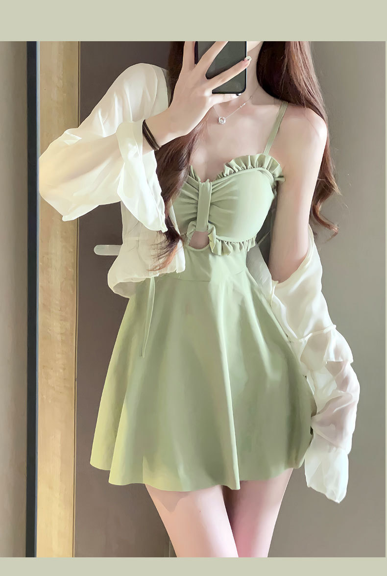 Women's Ruffle Trim One-Piece Swimsuit with Optional Sheer Cover-Up product view 15