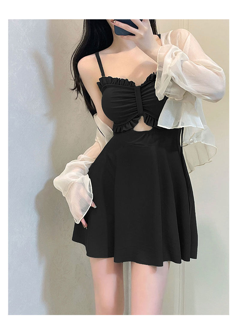 Women's Ruffle Trim One-Piece Swimsuit with Optional Sheer Cover-Up product view 16