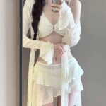 Women's 4-Piece Ruffled Long Sleeve Cover-Up Bikini Swimsuit Set