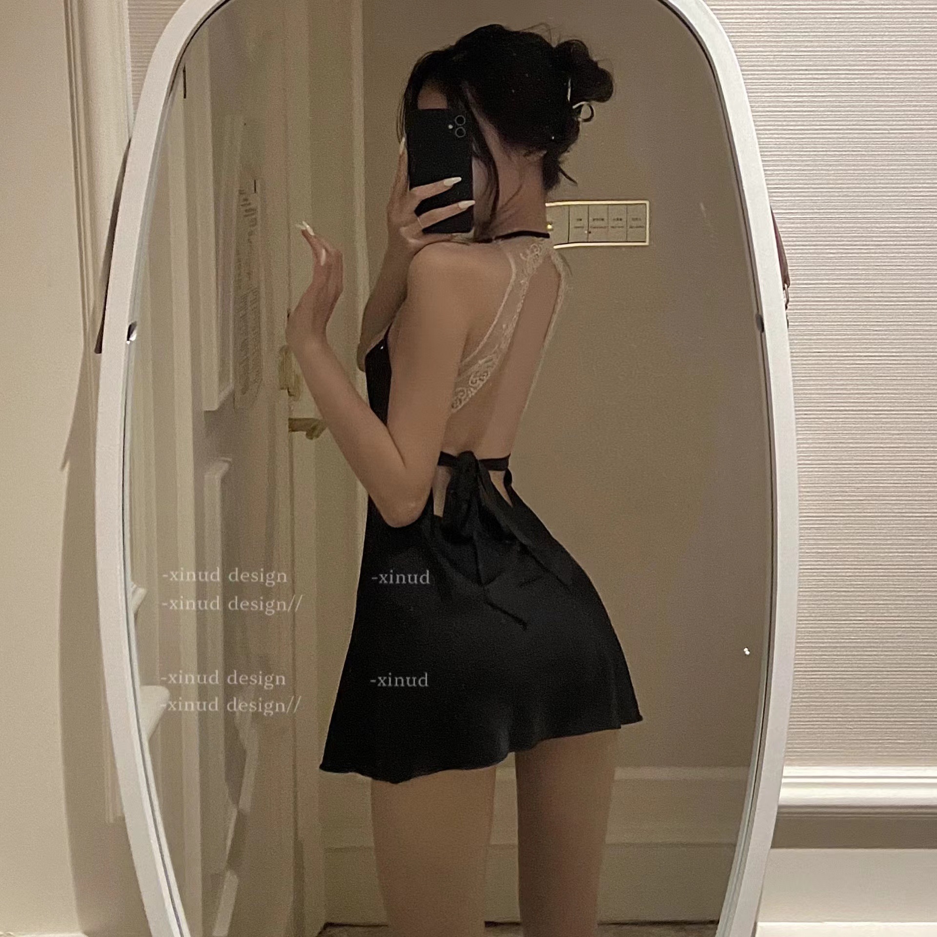 Lace Trim Open Back Satin Chemise Nightgown product view 6