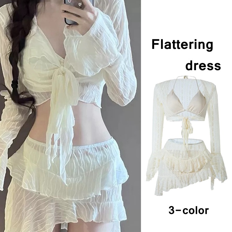 Women's 4-Piece Ruffled Long Sleeve Cover-Up Bikini Swimsuit Set product view 8